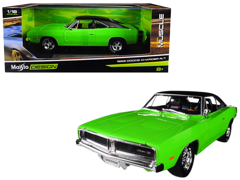 1969 Dodge Charger R/T Green with Black Top 1/18 Diecast Car by Maisto