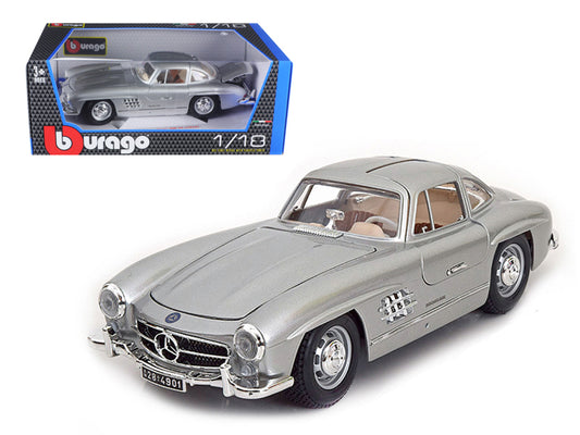 1/18 Diecast 1954 Mercedes Benz 300SL Gullwing Silver Bburago Scale Model Car