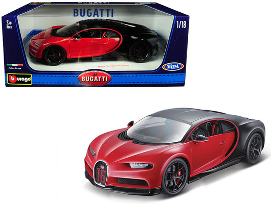 1/18 Diecast Bugatti Chiron Sport "16" Red and Black Bburago Scale Model Car