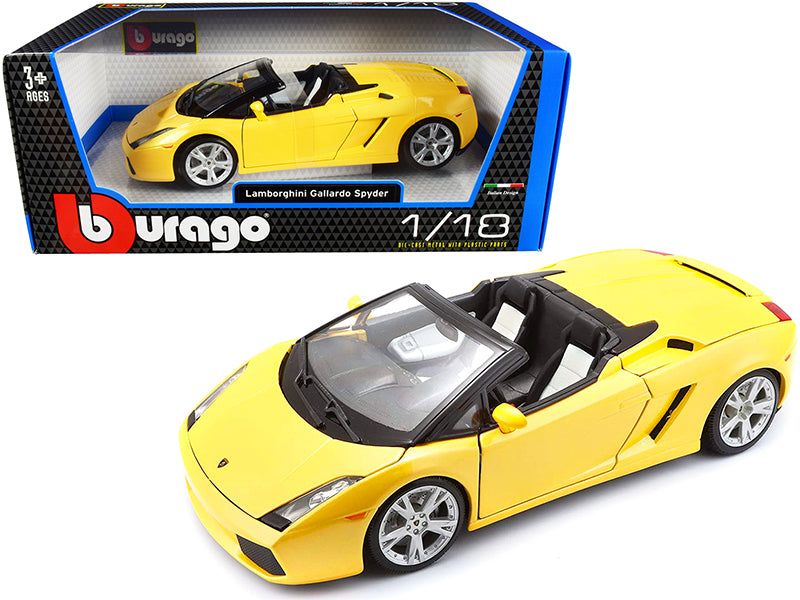 1/18 Diecast Lamborghini Gallardo Spyder Yellow Bburago Scale Model Car