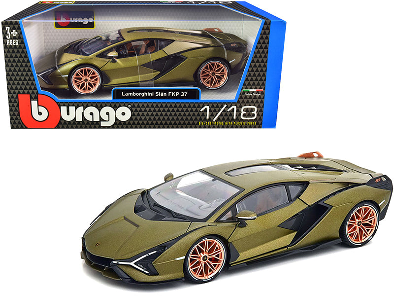 1/18 Diecast Lamborghini Sian FKP 37 Green Metallic  Bburago Scale Model Car