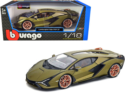 1/18 Diecast Lamborghini Sian FKP 37 Green Metallic  Bburago Scale Model Car