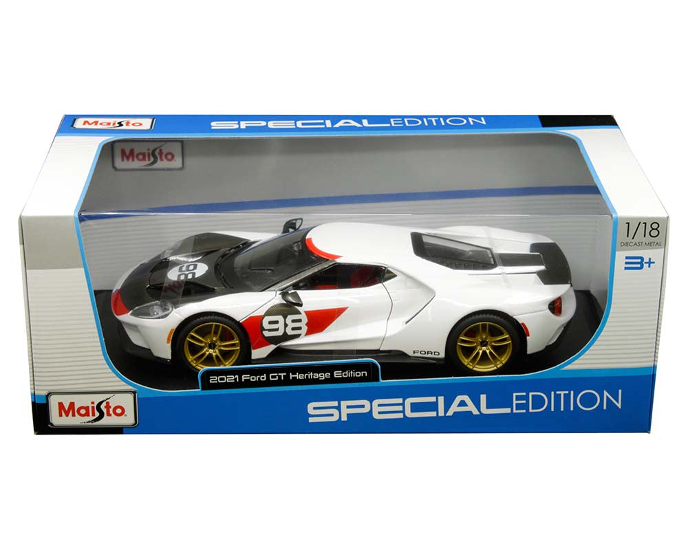 1/18 Diecast 2021 Ford GT Heritage edition White Miniature Model car by Maisto