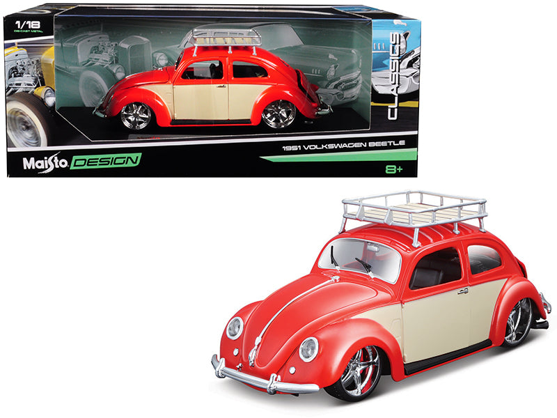 1951 Volkswagen Beetle with Roof Rack Orange Red "Classic Muscle" 1/18 by Maisto