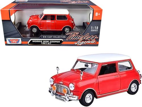 1961-1967 Morris Mini Cooper Red with White Top "Timeless Legends" 1-18 Diecast Model Car  Motormax