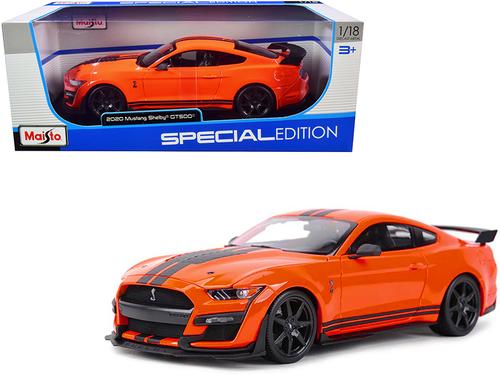 1/18 Diecast 2020 Ford Mustang Shelby GT500 Orange with Black Stripes "Special Edition" Model Car