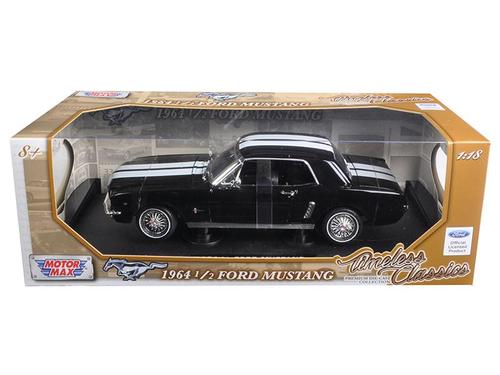 1964 1-2 Ford Mustang Hard Top Black with White Stripes 1-18 Diecast Car Model by Motormax - dturman.com