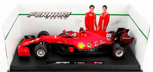 1/18 Diecast Ferrari SF21 Carlos Sainz #55 Red Formula 1 Bburago Scale Model Car