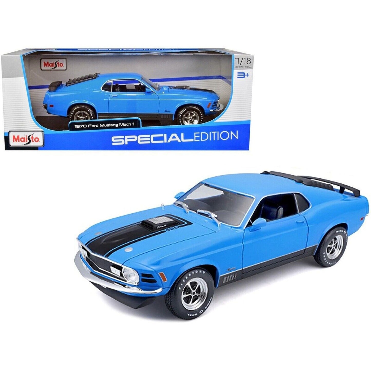1970 Ford Mustang Mach 1 Blue 1/18 Diecast car by Maisto