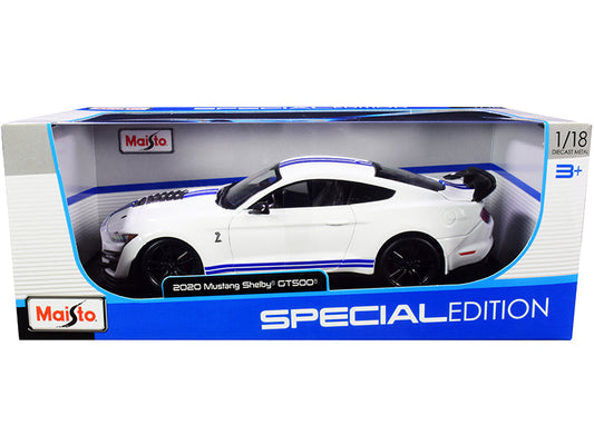 1/18 Diecast Ford Mustang Shelby GT500 White with Blue Stripes Scale Model car by Maisto
