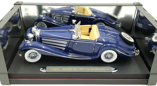 1/18 Diecast Mercedes Benz 500 K Typ Special Roadster 1936 Blue Scale Model Car by Maisto