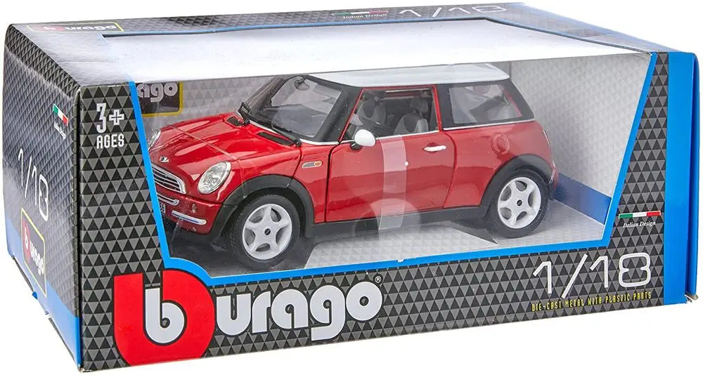 1/18 Diecast Mini Cooper Red and white Bburago Scale Model Car