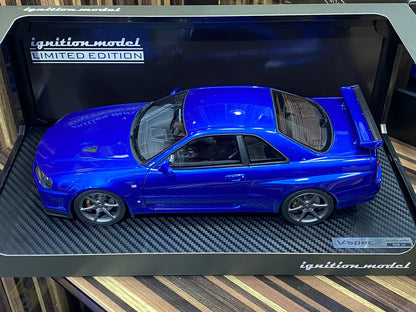 1/18 Diecast Nissan Skyline GT-R R34 2Doors Blue Ignition model Miniature Car