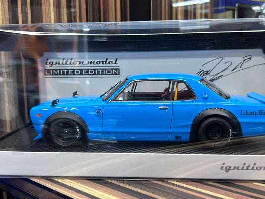 1/18 Diecast Nissan GT2000 Liberty Walk Blue Ignition Model Miniature Car
