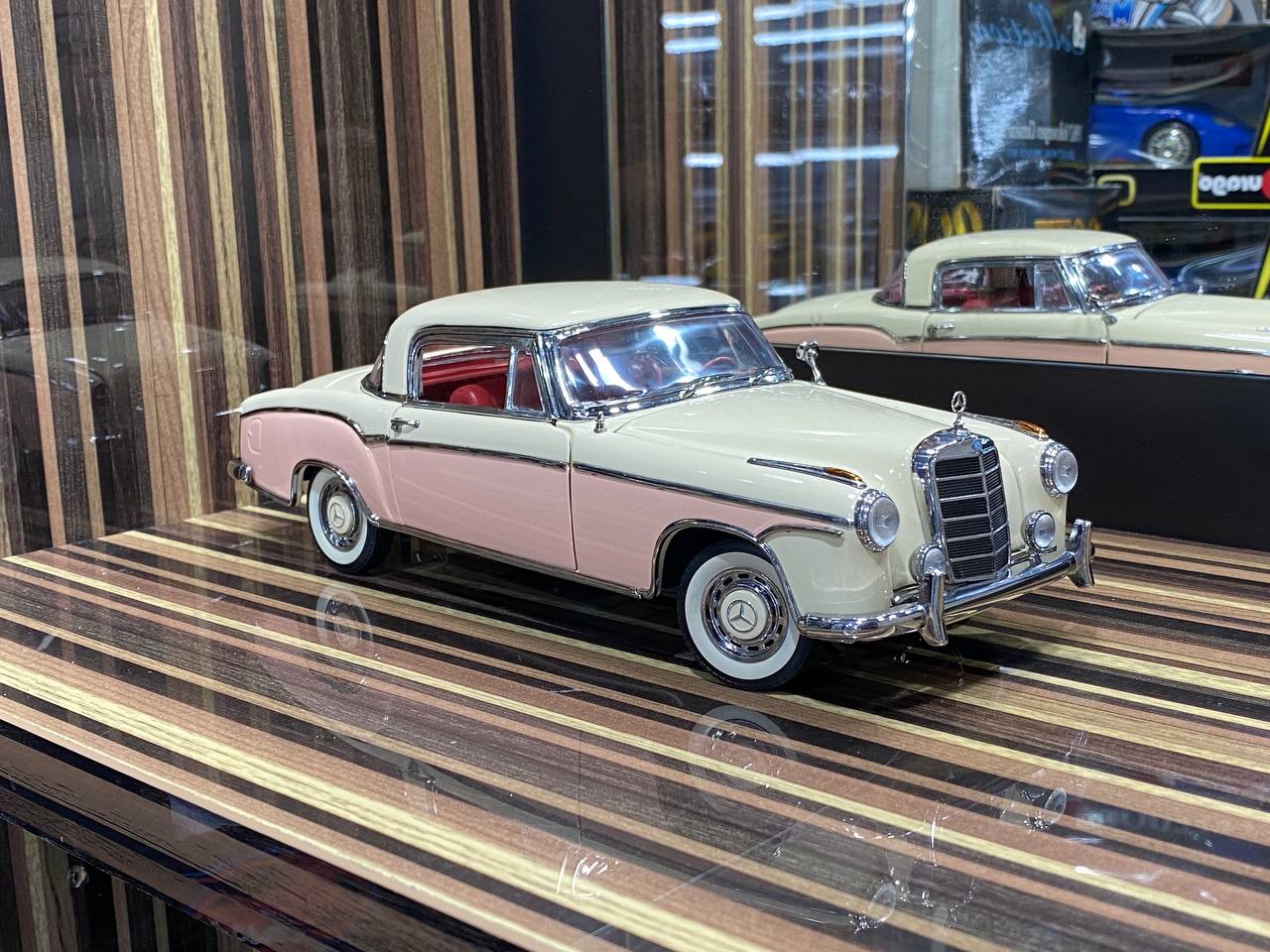1/18 Diecast Mercedes-Benz 220SE Coupe (W128) Beige & Pink Norev Scale Model Car