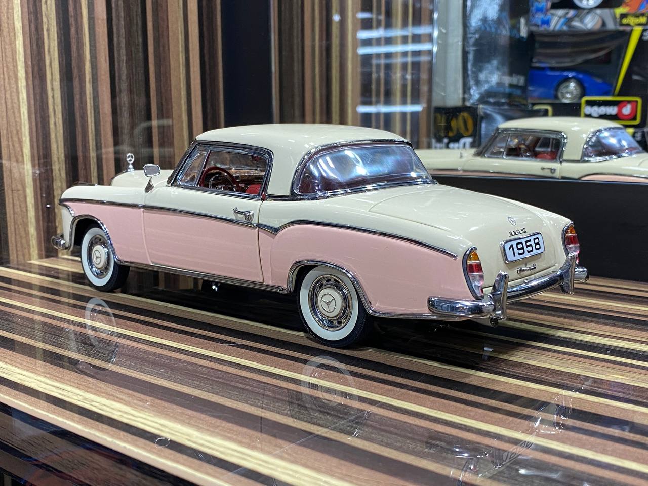 1/18 Diecast Mercedes-Benz 220SE Coupe (W128) Beige & Pink Norev Scale Model Car