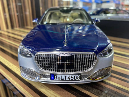 1/18 Diecast Mercedes-Maybach S-Class Silver & Blue Norev Scale Model Car