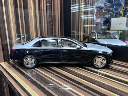 1/18 Diecast Mercedes-Maybach S-Class 2021 Silver & Black Norev Scale Model Car